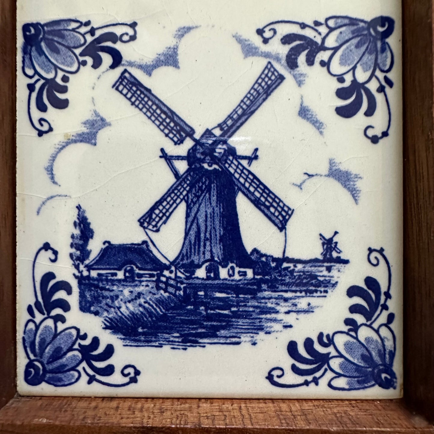 Framed Dutch Ceramic Tile – Windmill Scene