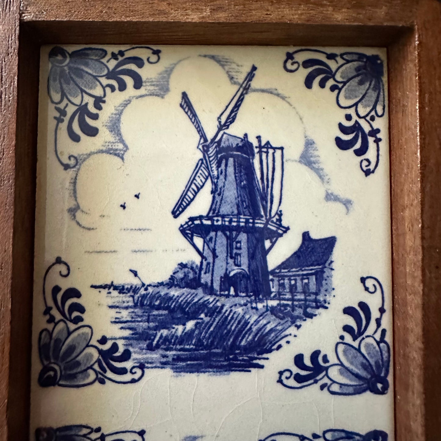 Framed Dutch Ceramic Tile – Windmill Scene