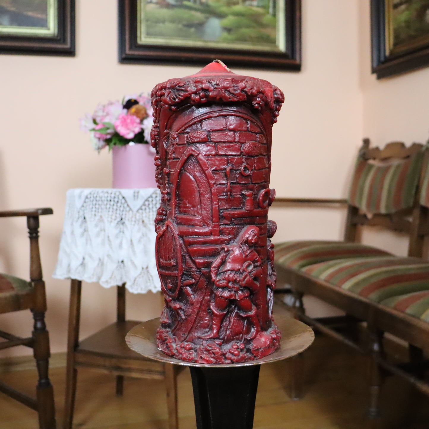 Decorative Candle with Medieval Scenes