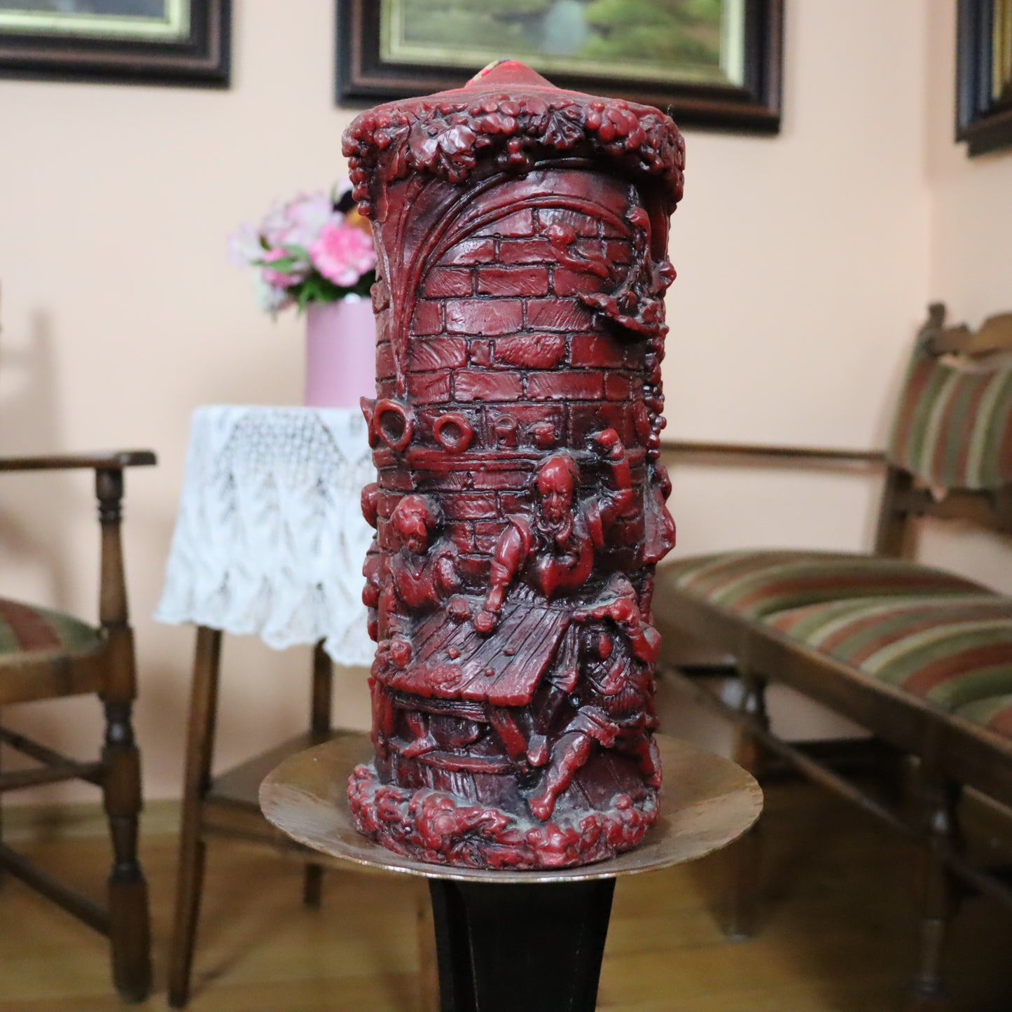 Decorative Candle with Medieval Scenes
