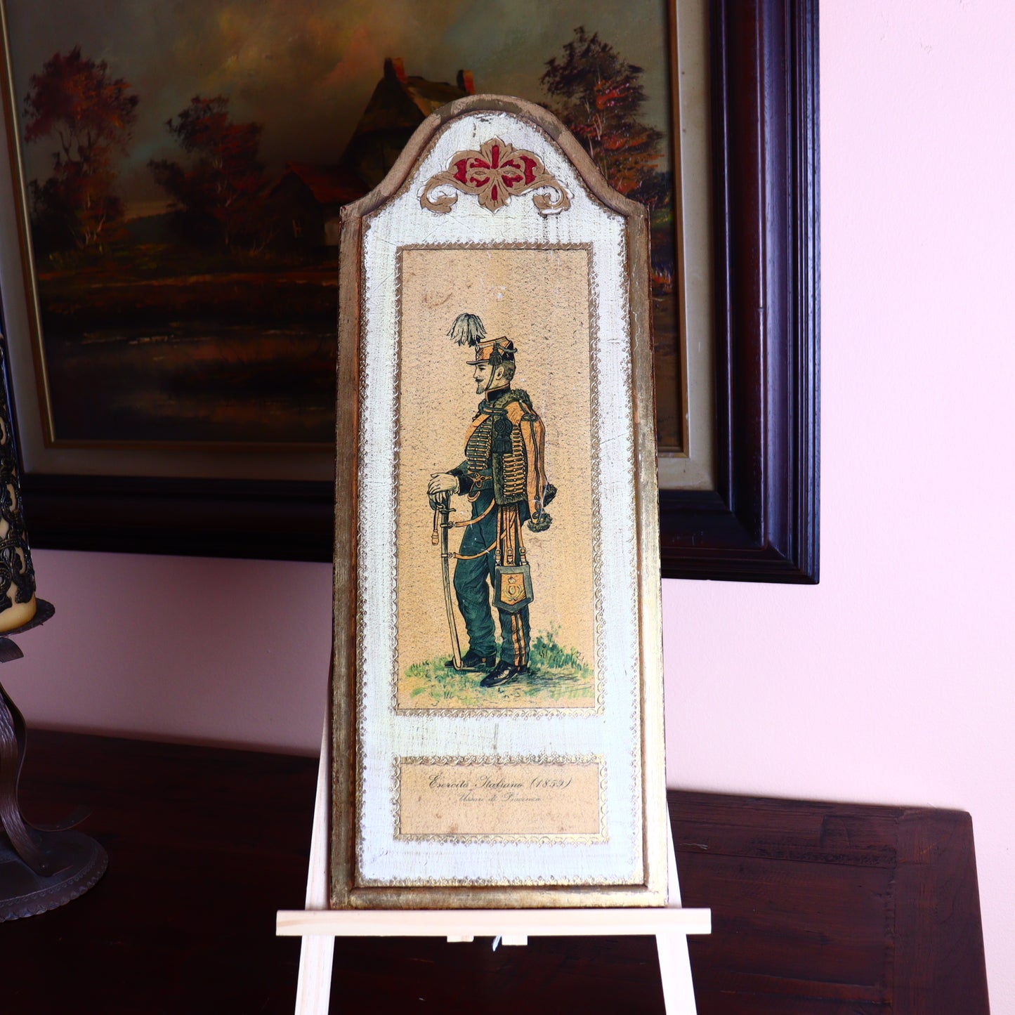 Wall Decoration – Wooden Panel With 19th-Century Italian Soldier