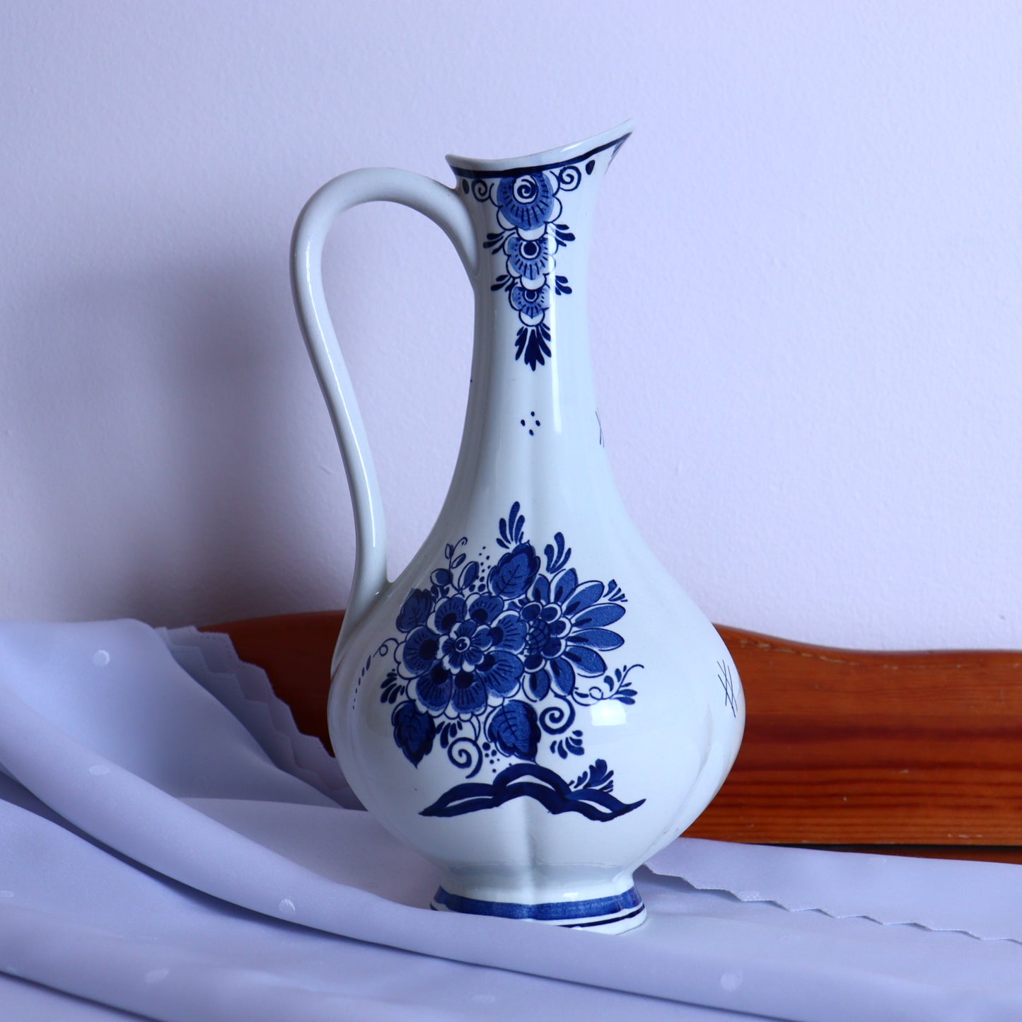 Ceramic Pitcher – Large Blue Delft Style with Floral Motif