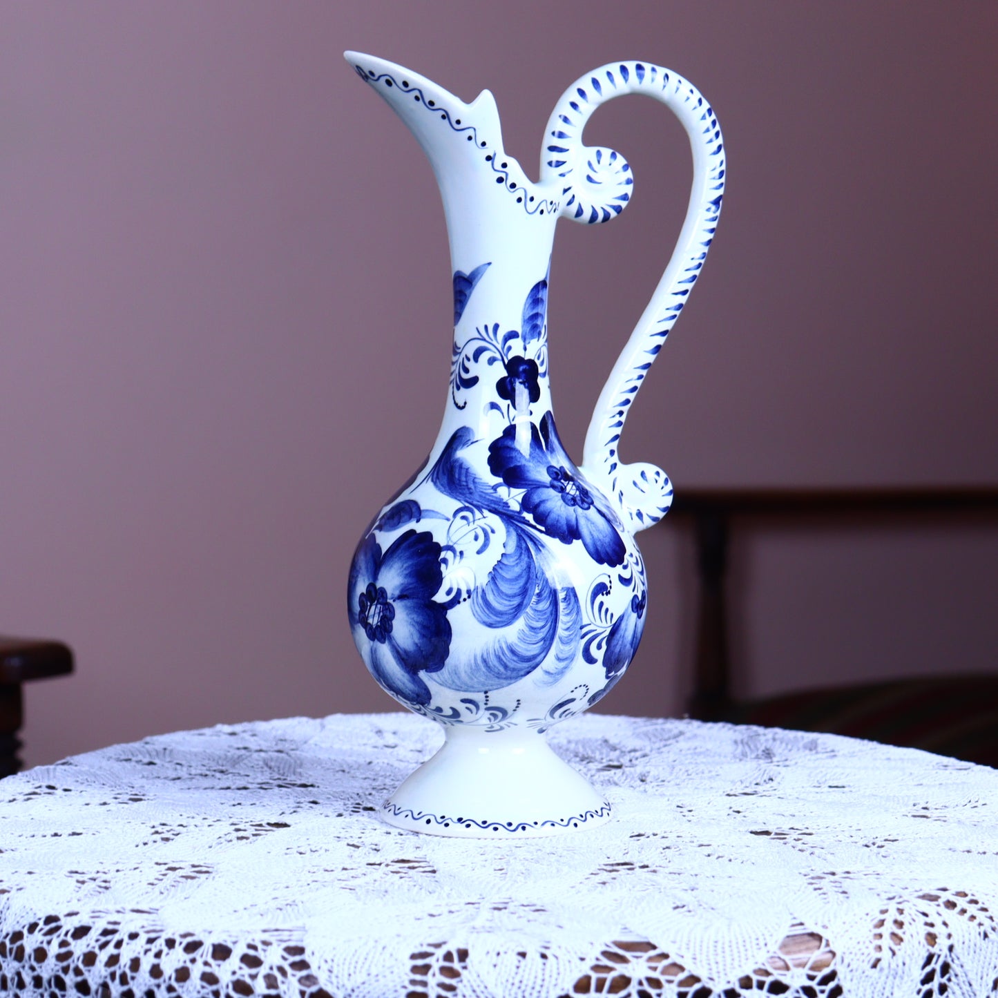 Delft Style Pitcher - Classic Floral Motif
