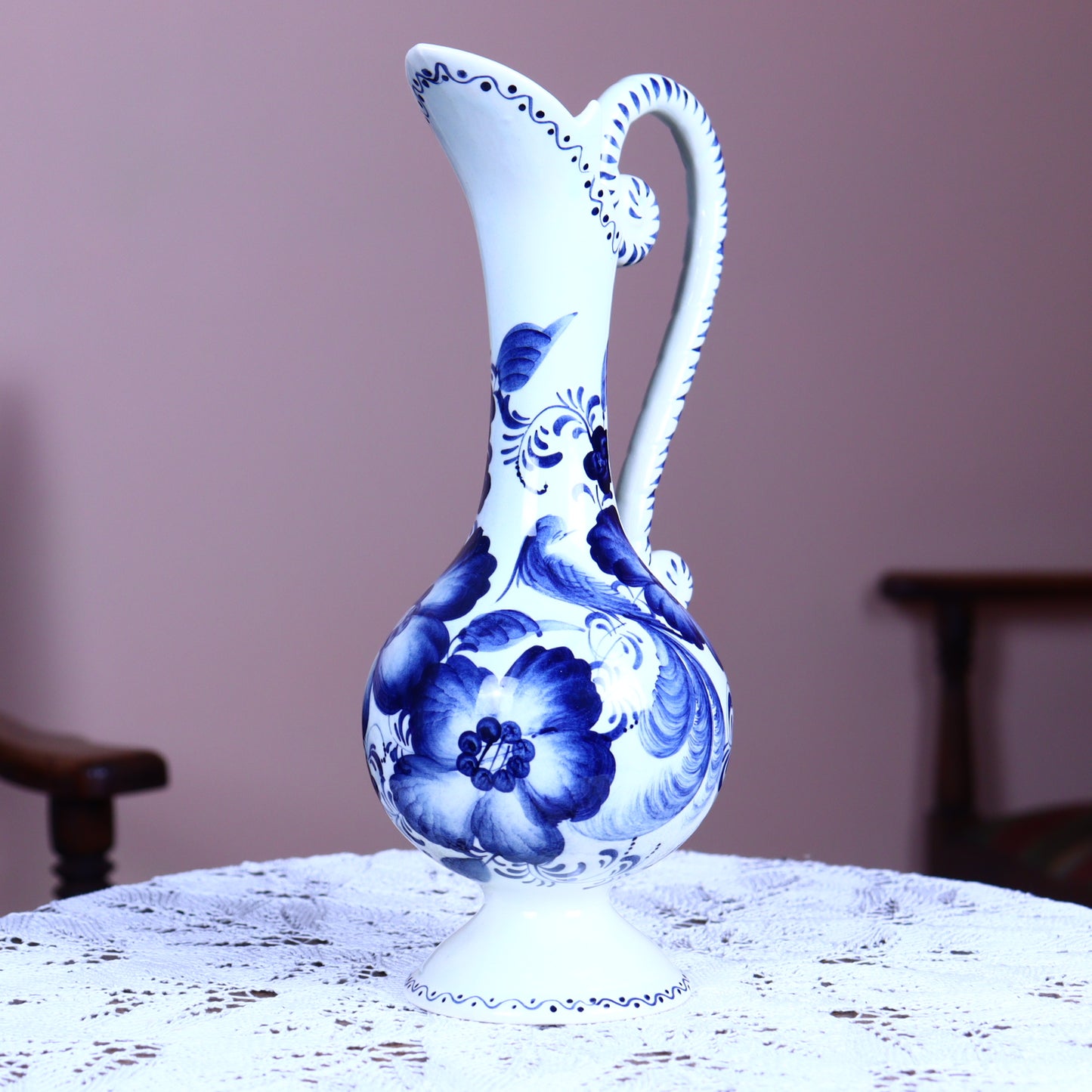 Delft Style Pitcher - Classic Floral Motif