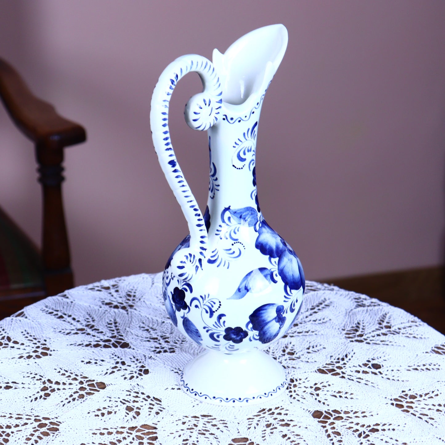 Delft Style Pitcher - Classic Floral Motif