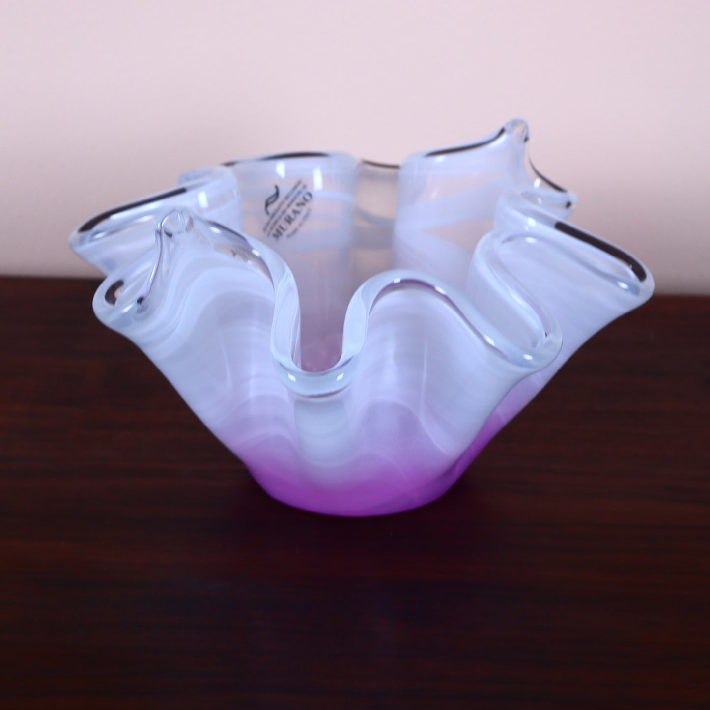 Decorative Murano Bowl – White and Pink Art Glass