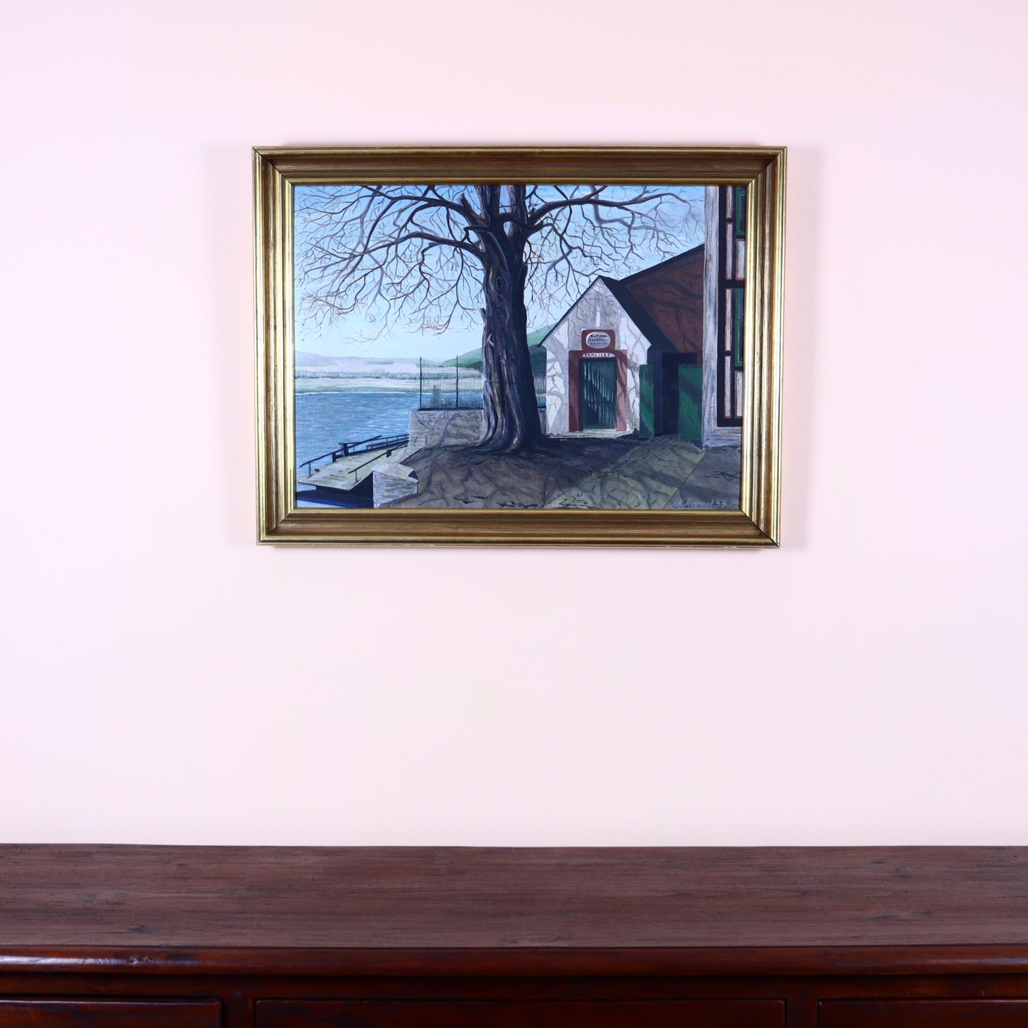 Painting on Board – Lakeside Scene with Tree