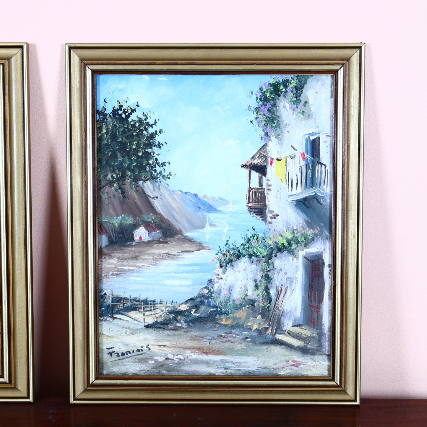 Set of 2 Paintings on Canvas – Mediterranean Sea Town