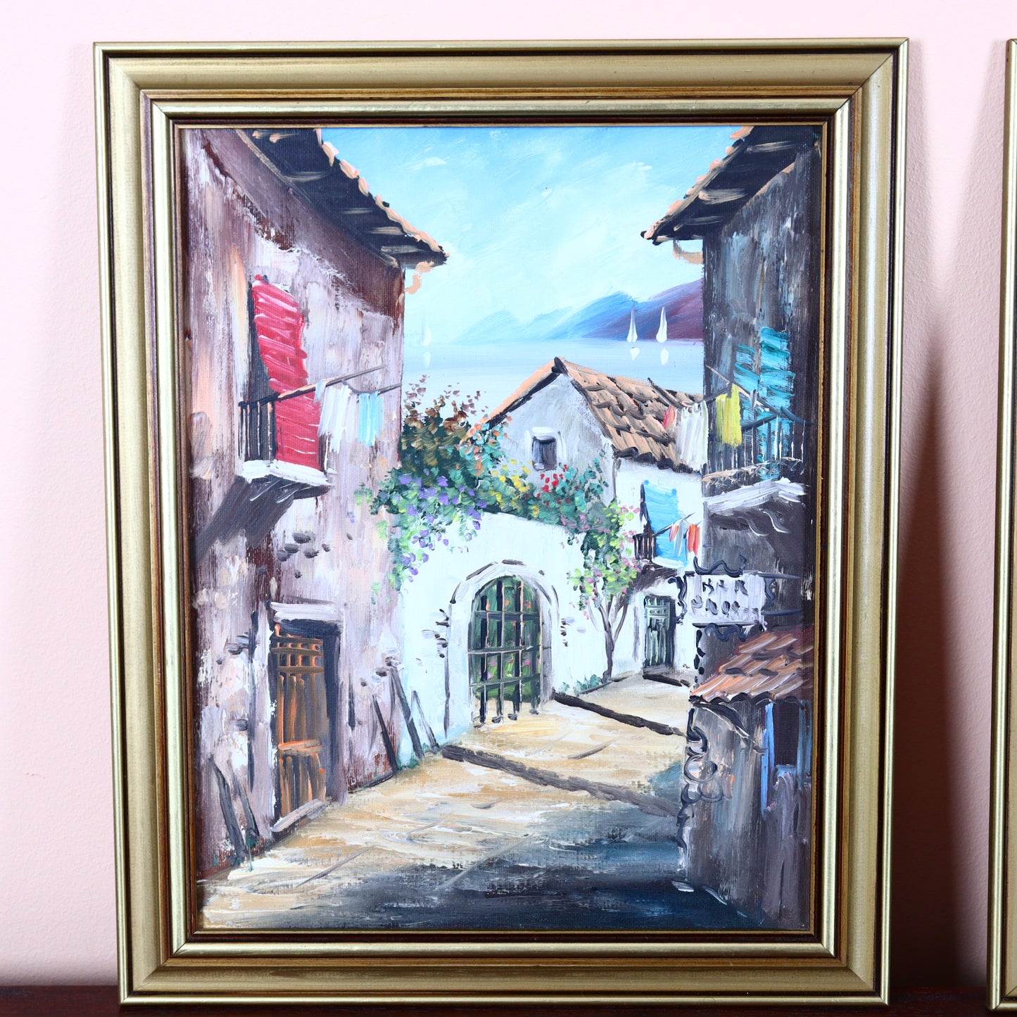 Set of 2 Paintings on Canvas – Mediterranean Sea Town