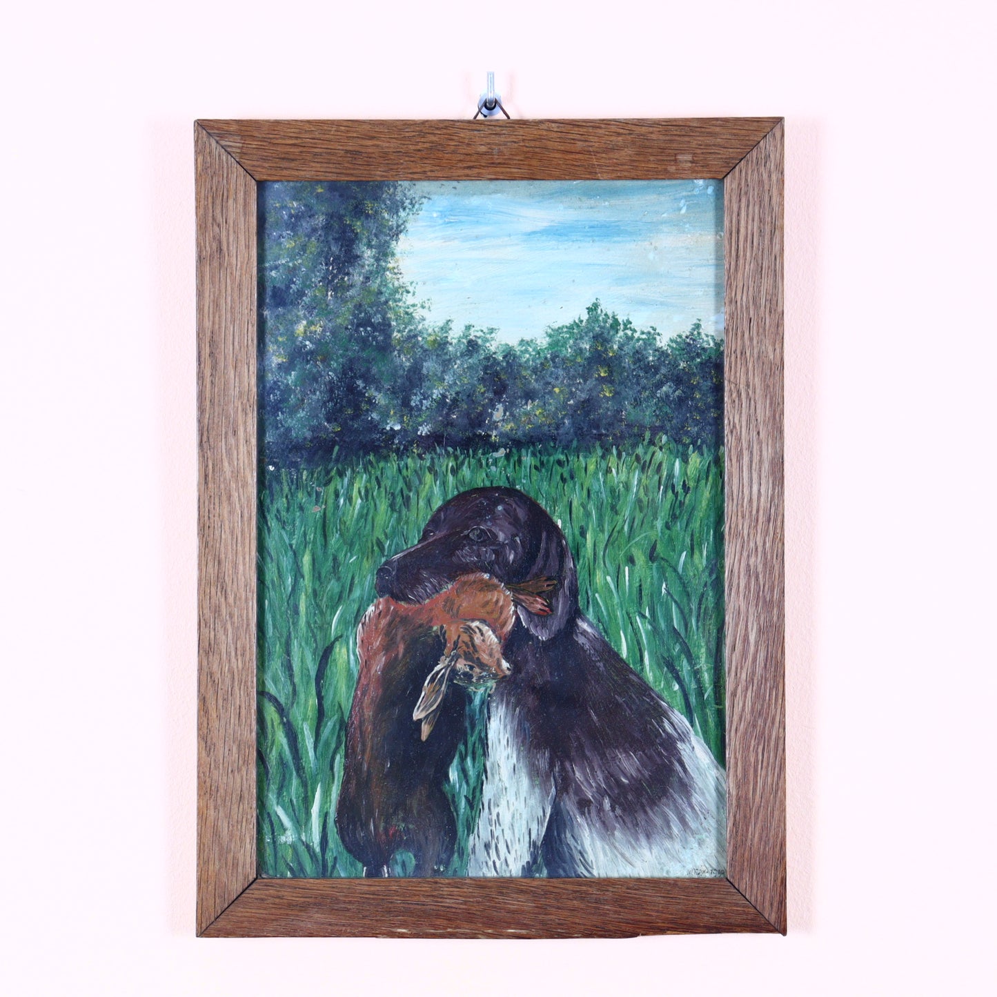 Small Painting on Board – Hunting Dog