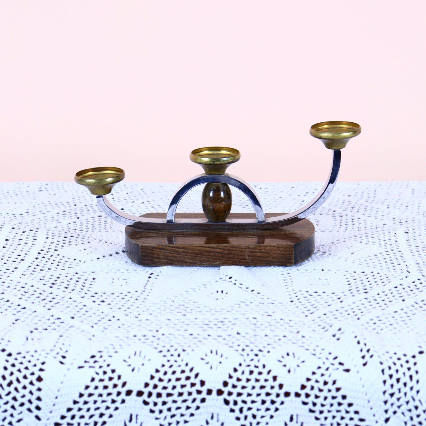 Art Deco Candleholder – Chrome and Brass