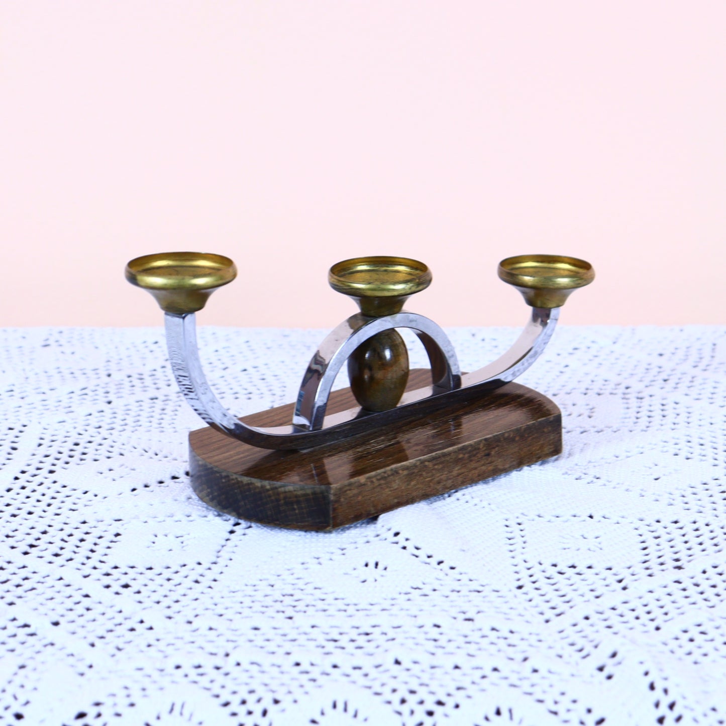 Art Deco Candleholder – Chrome and Brass