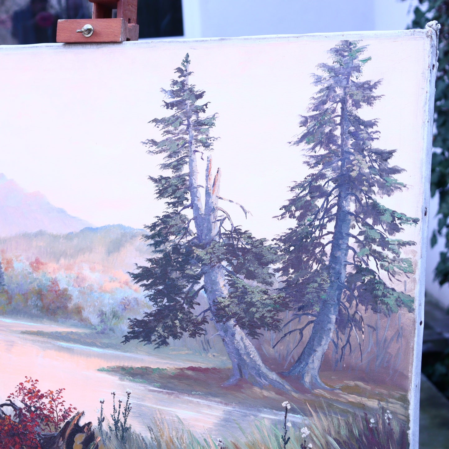 Oil Painting on Canvas – Mountain Landscape by Lake