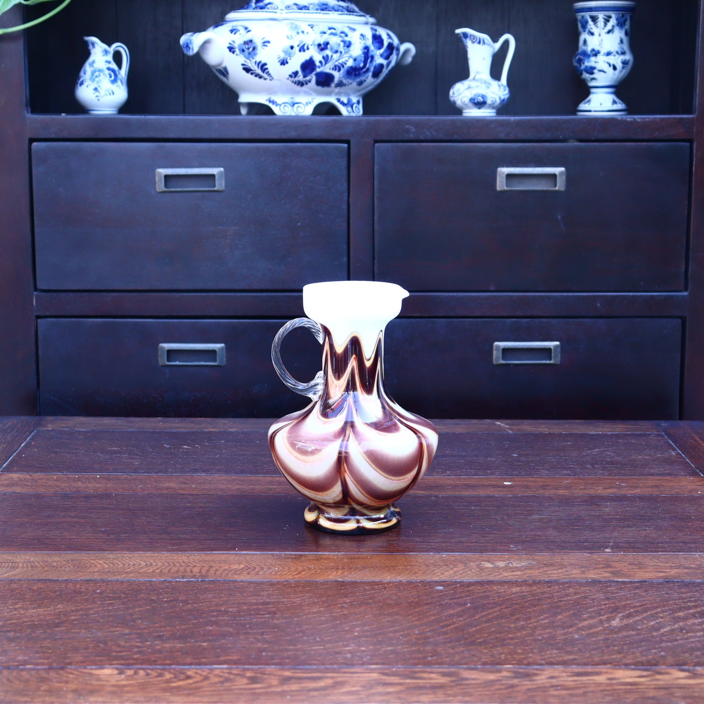 Italian Vase in White and Brown – Carlo Moretti for Opalin Florence