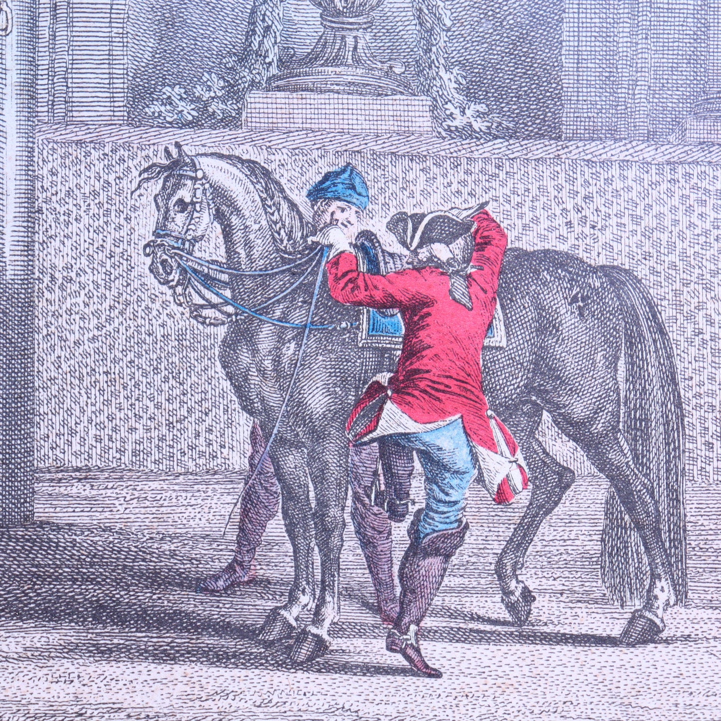 Colored Lithograph – Mounting a Horse for the First Time