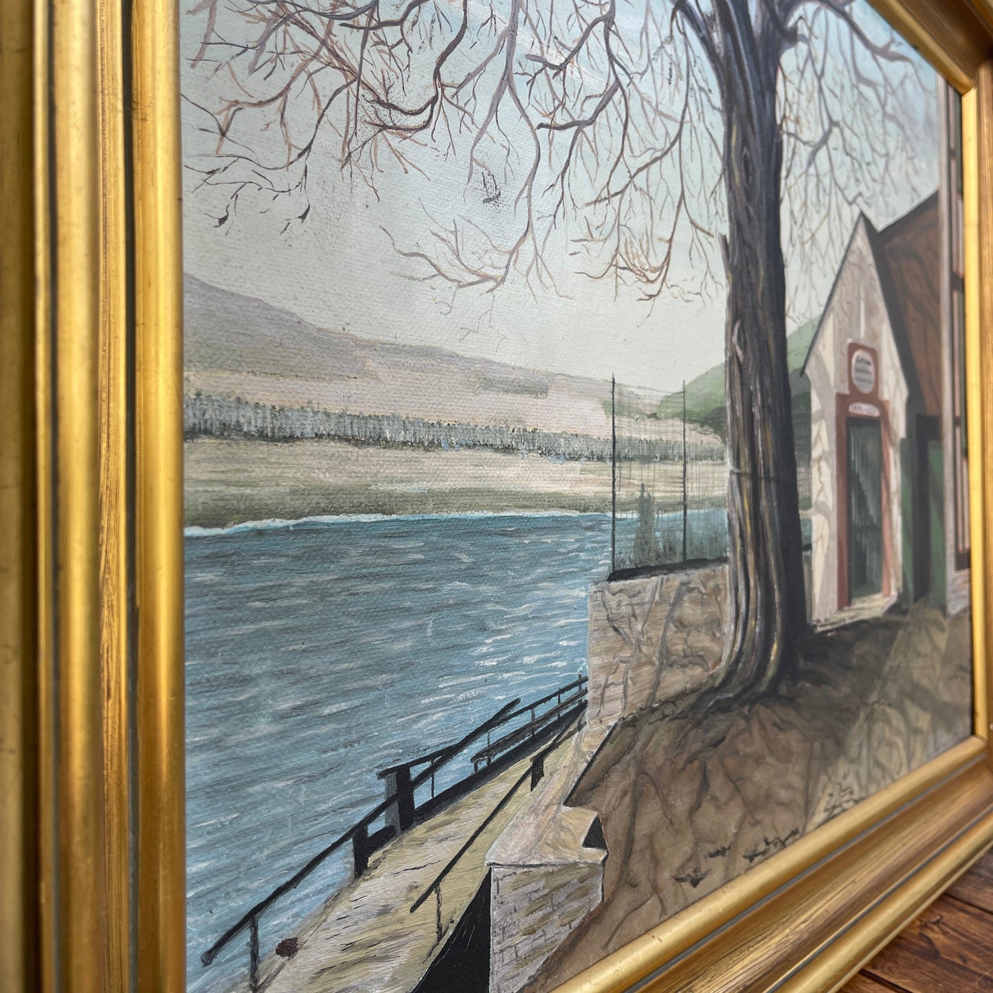 Painting on Board – Lakeside Scene with Tree