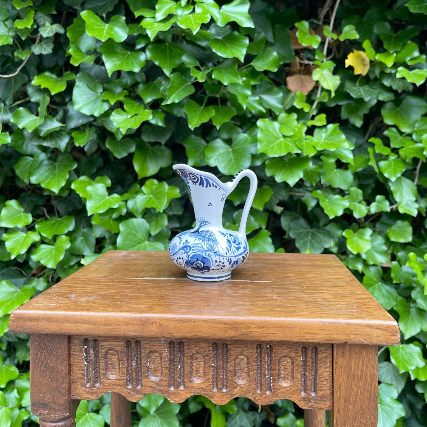 Small Delft style pitcher with peacock