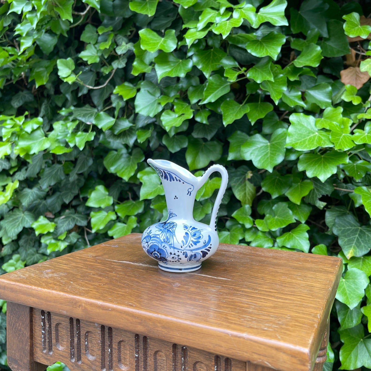 Small Delft style pitcher with peacock