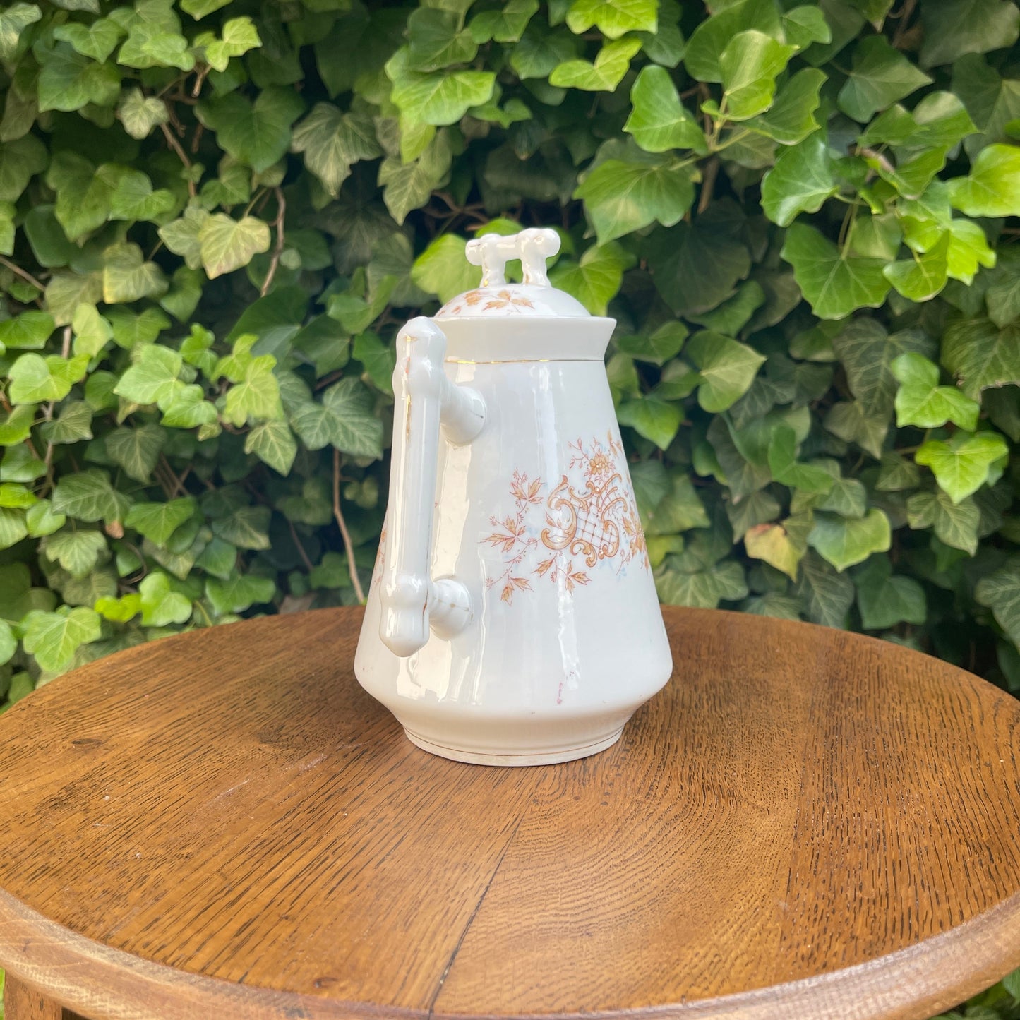 Ceramic Lidded Pitcher – Golden-Botanical Decoration