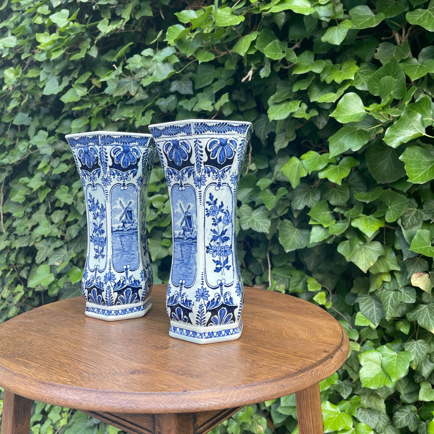 Ceramic Vases – Pair of Hexagonal Blue Delft Vases