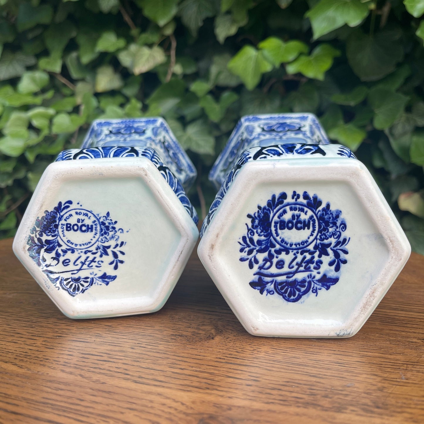 Ceramic Vases – Pair of Hexagonal Blue Delft Vases
