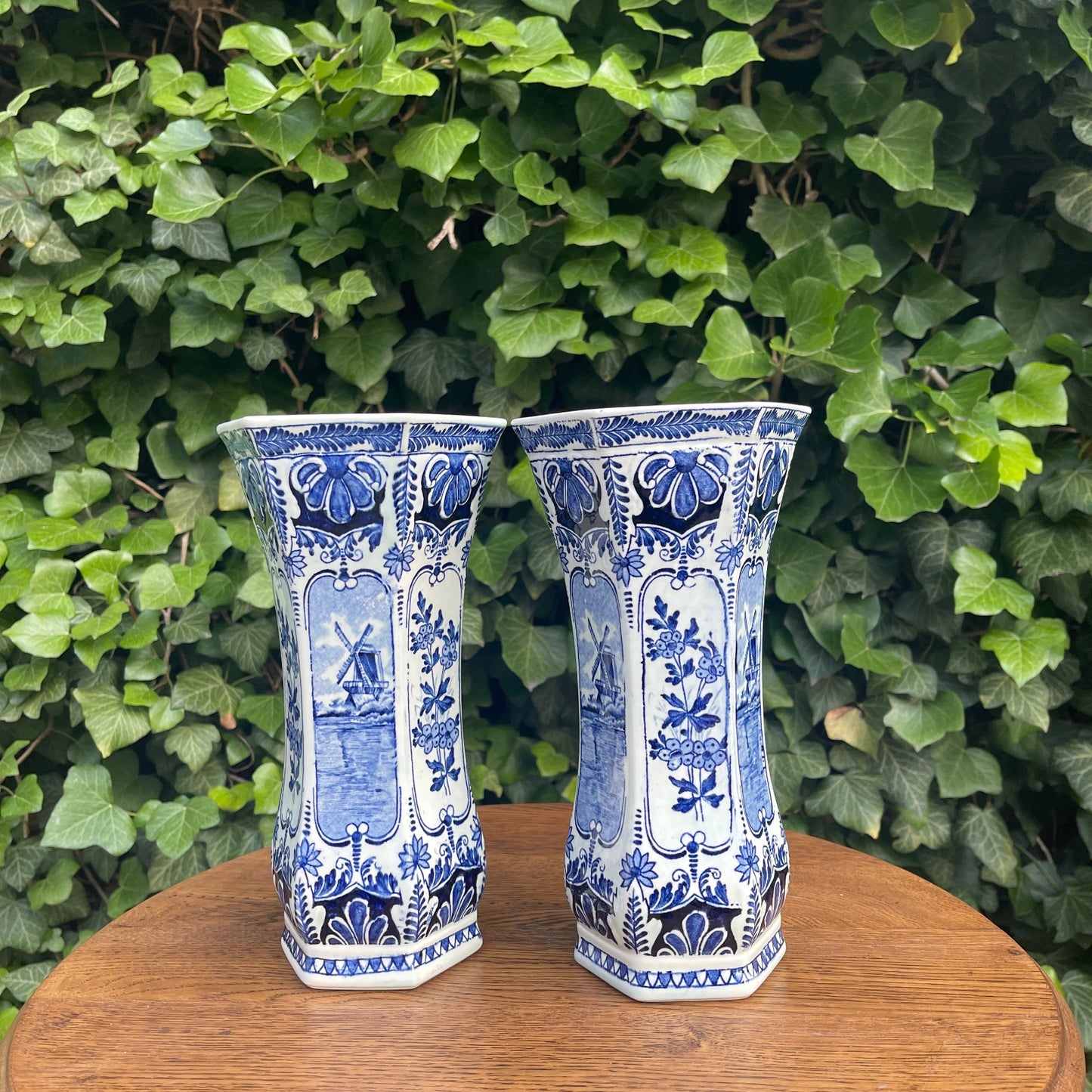 Ceramic Vases – Pair of Hexagonal Blue Delft Vases