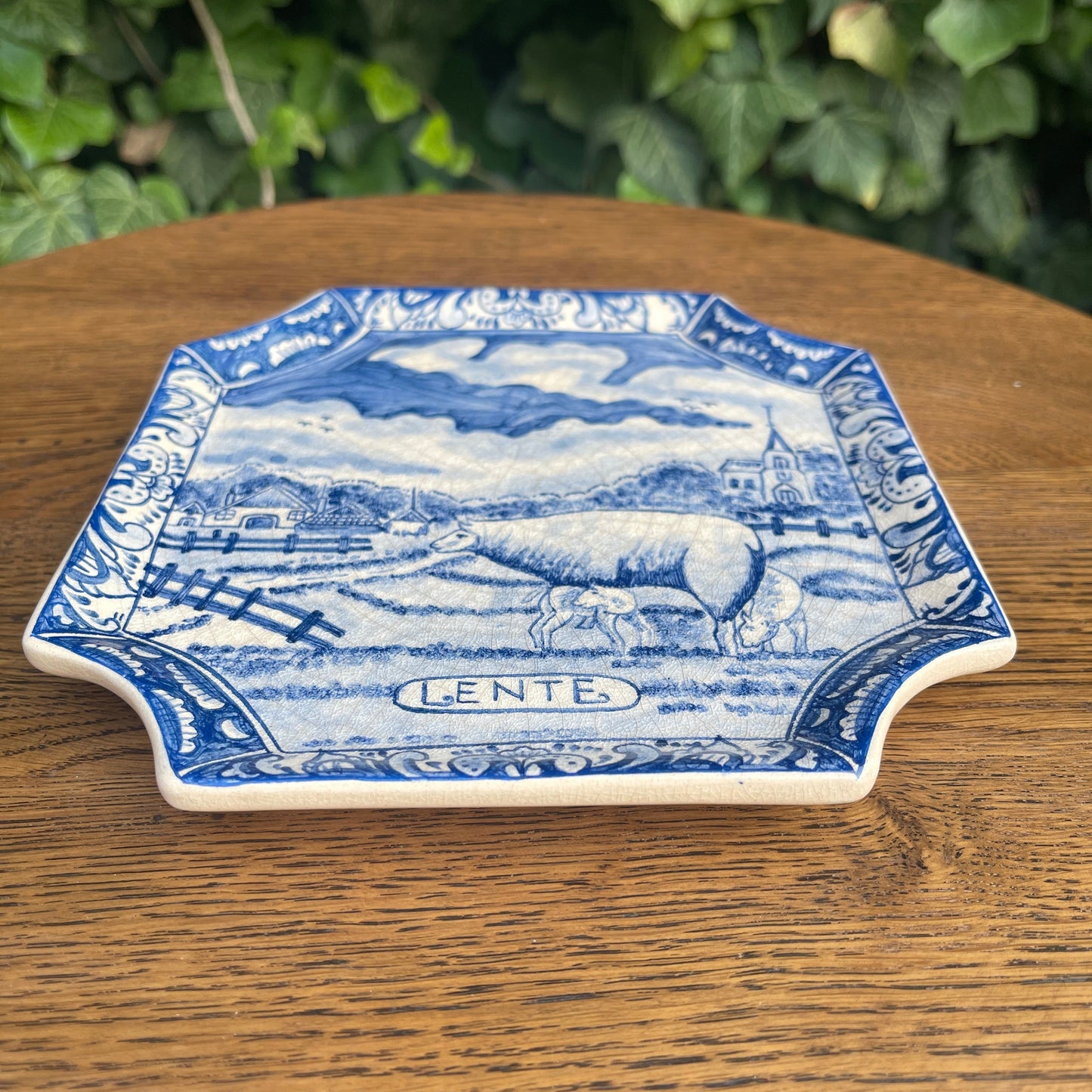 Hand-Painted Delft Style Plate – “Lente” (Spring Scene) #1
