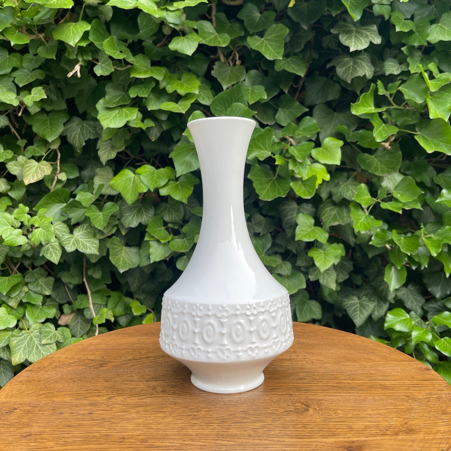 White Porcelain Vase with Handle – Relief Ornament