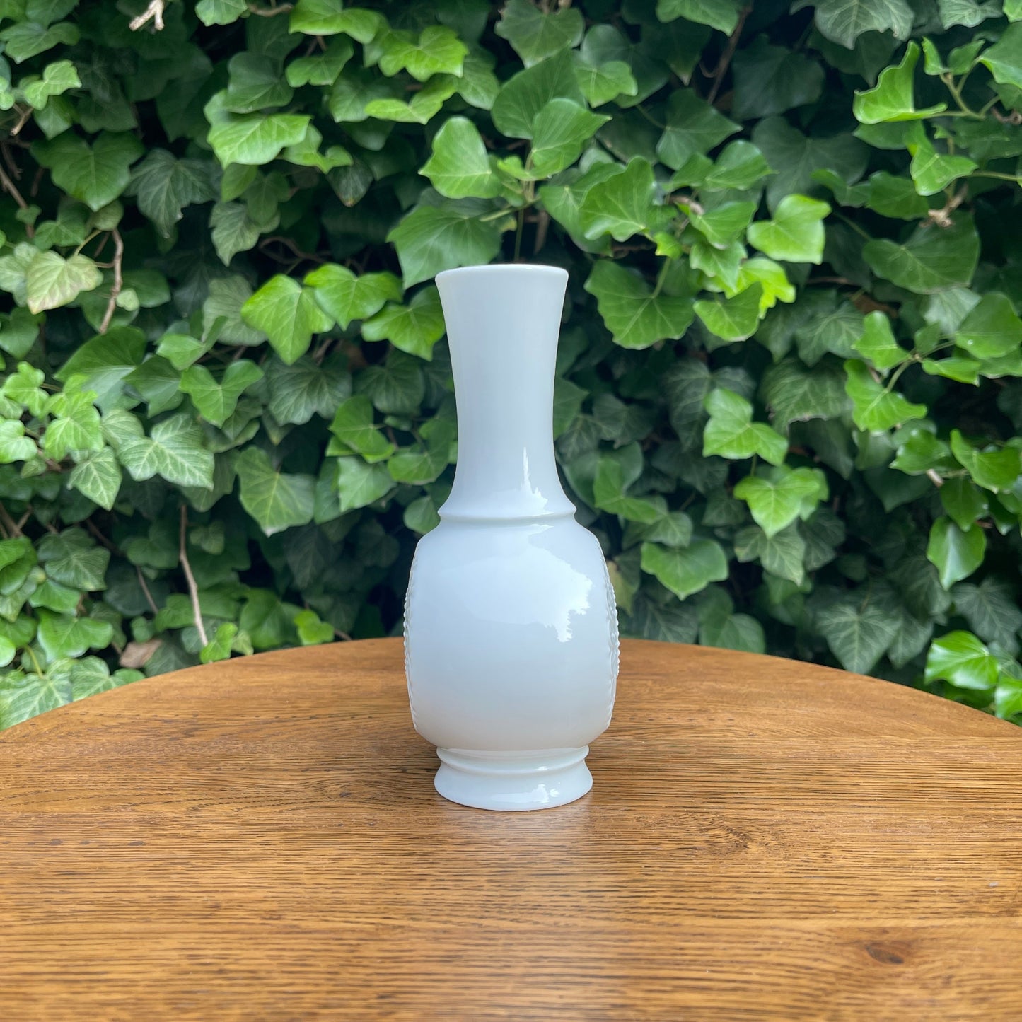 White Porcelain Pitcher-Style Vase with Relief Medallion