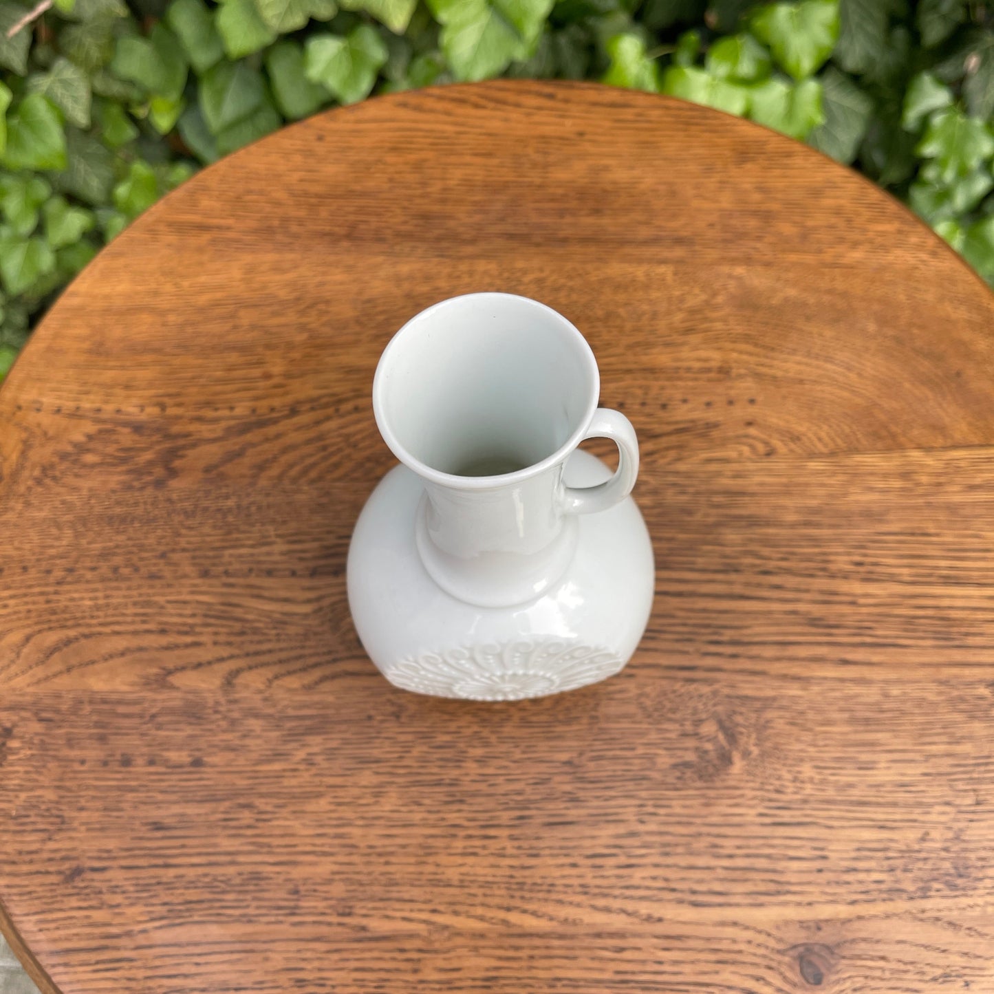 White Porcelain Pitcher-Style Vase with Relief Medallion