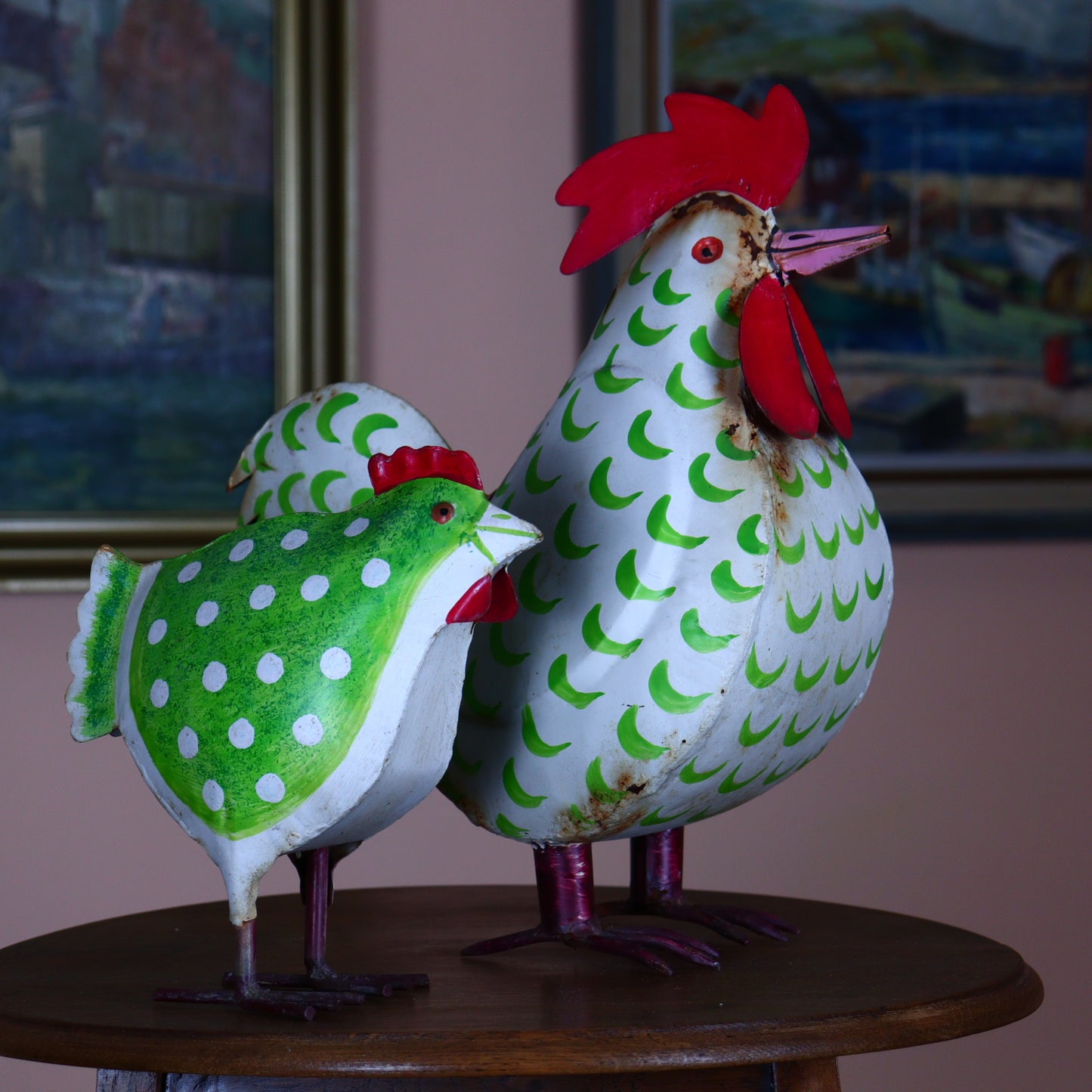 Vintage Metal Garden Figurines – Rustic Hen and Chick