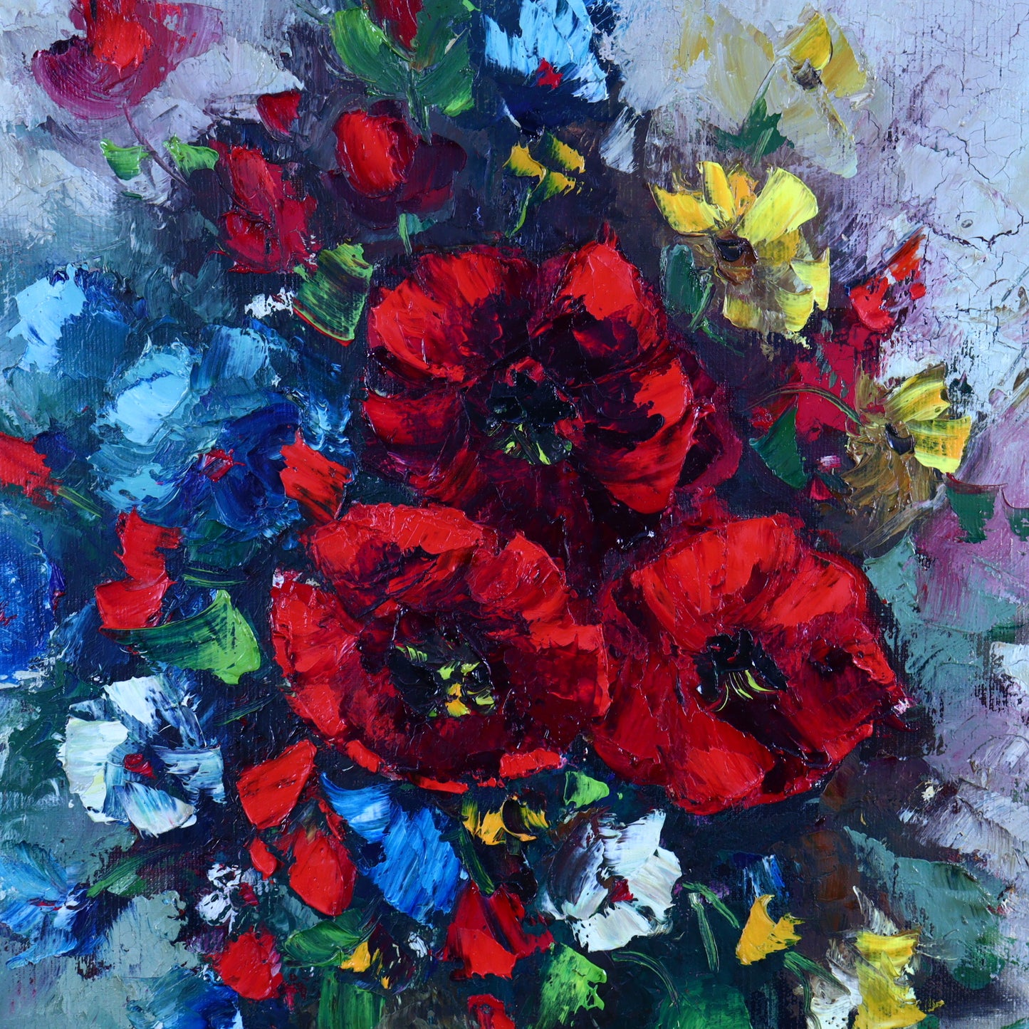 Oil Painting on Canvas - Bouquet with Red Poppies