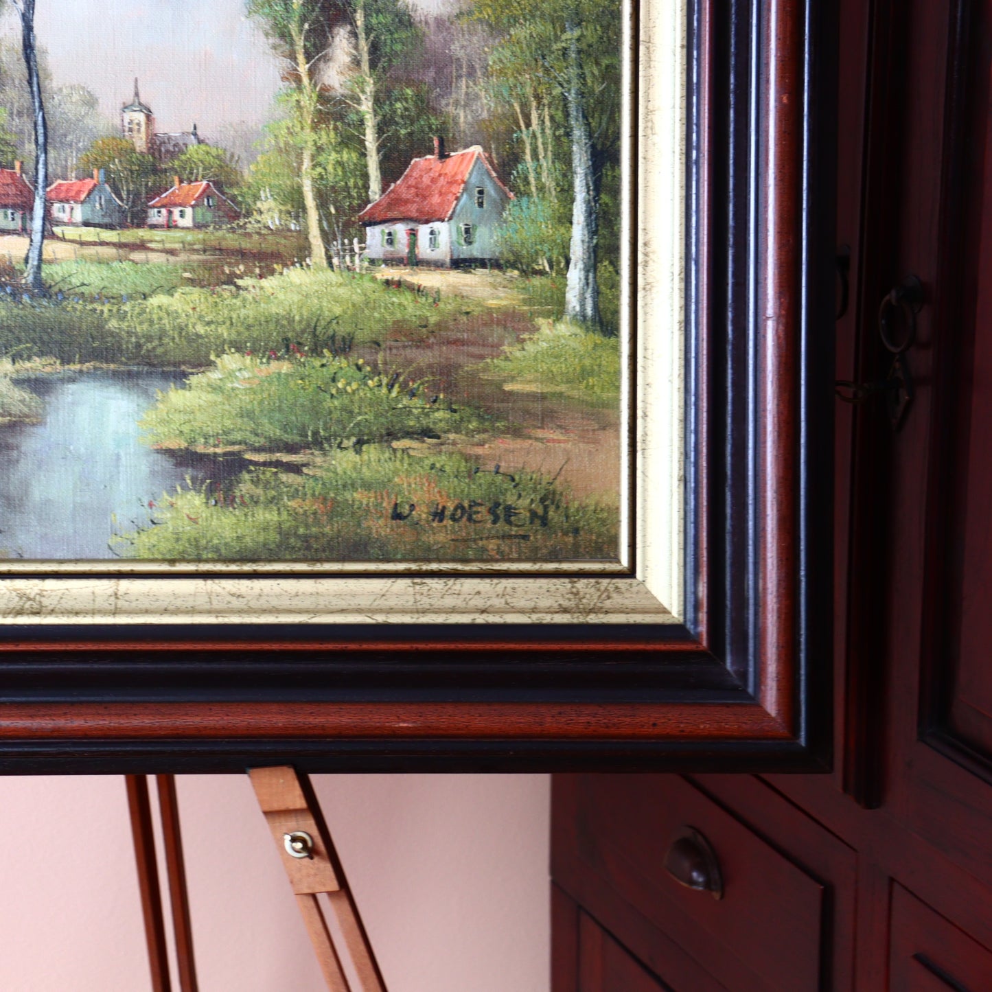 Oil Painting on Canvas – Countryside Cottages by Stream