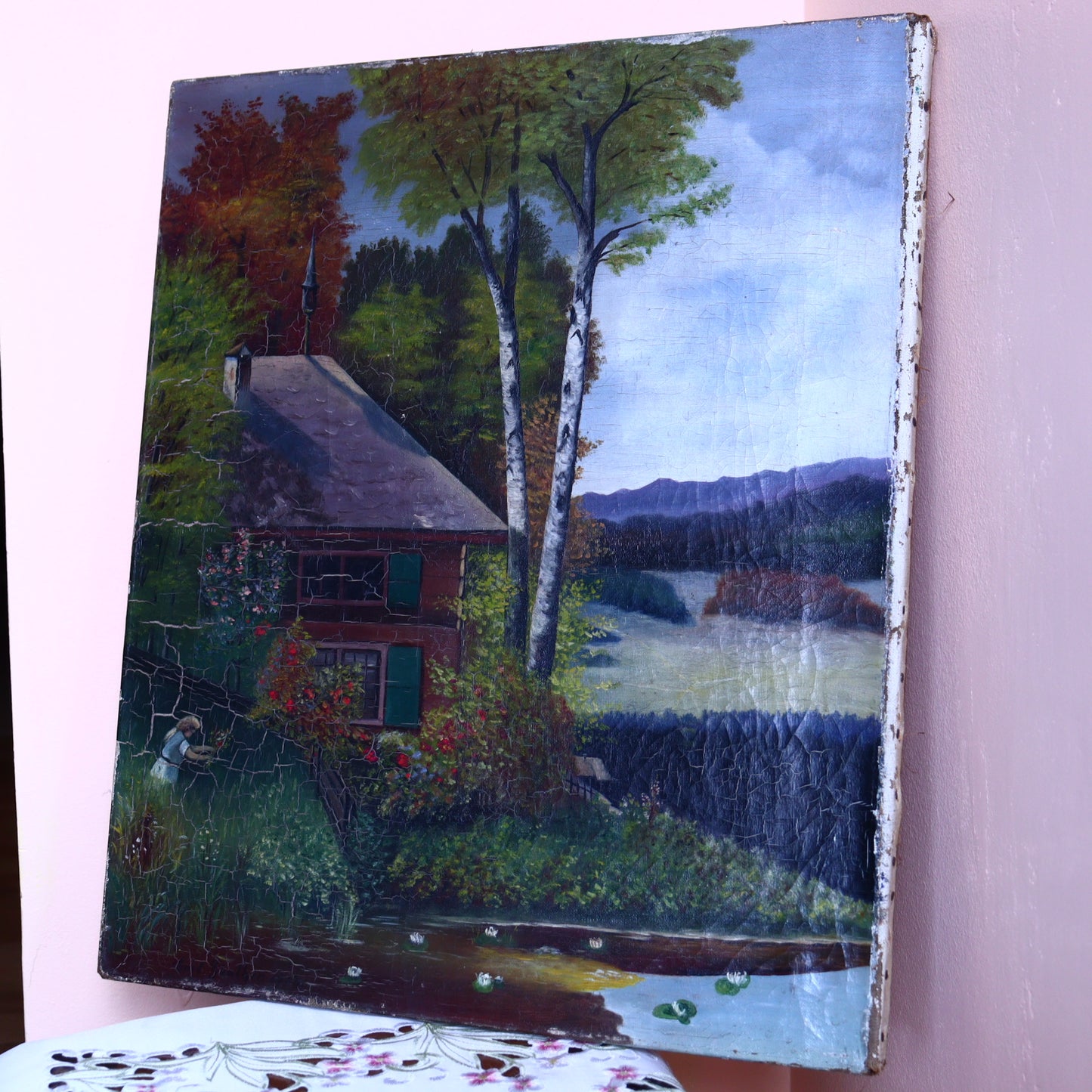 Oil Painting on Canvas – Landscape With Girl by Pond