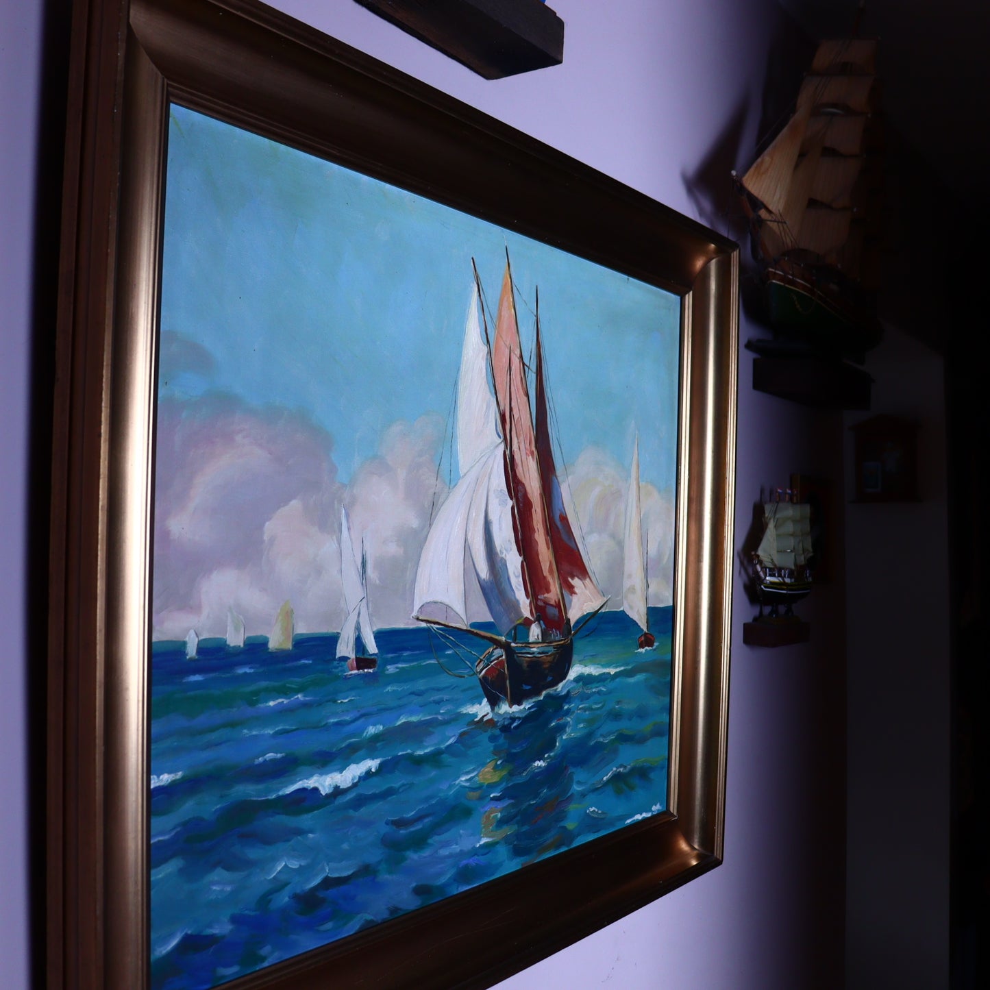 Oil Painting on Canvas – Large Seascape with Sailboats