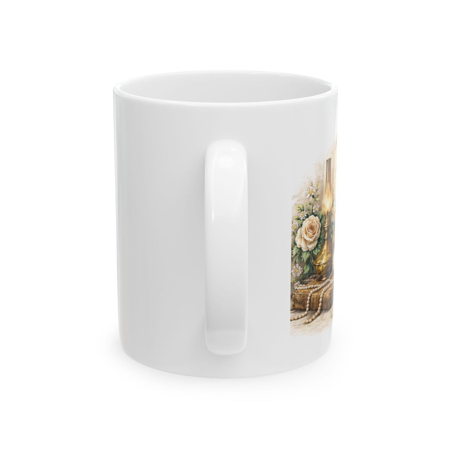 Tea & Books Ceramic Mug — “Happiness is an old book and a cup of tea”