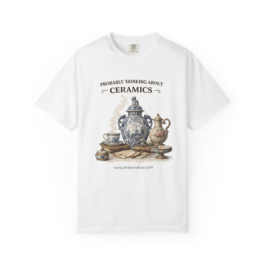 Probably Thinking About Ceramics T-Shirt — Vintage Teapot & Pottery Graphic Tee