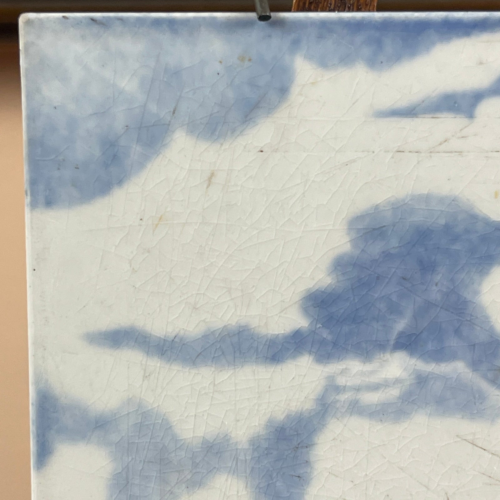 Close-up of a textured surface with blue and white patterns
