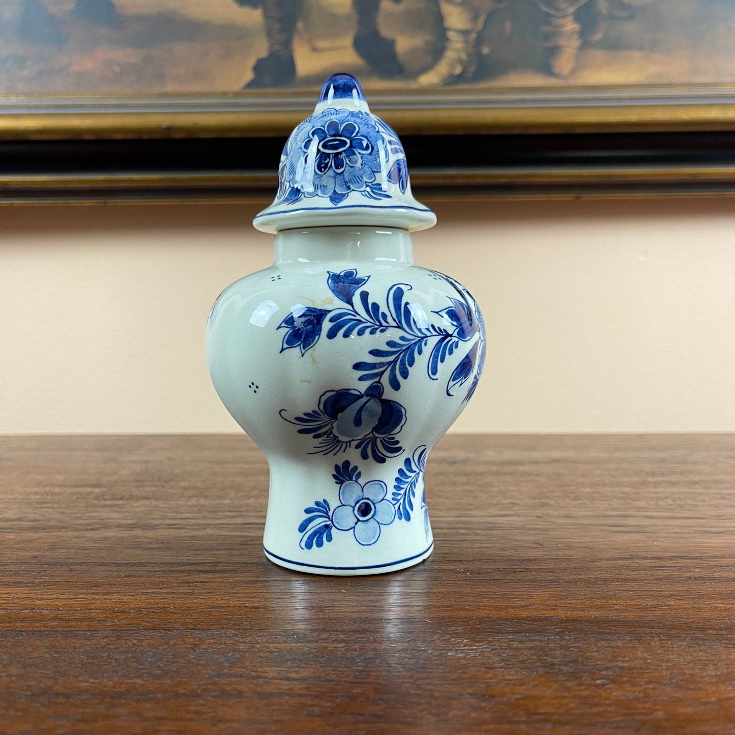 Blue and White Delft Style Ginger Jar – Hand-Painted Floral Lidded Urn