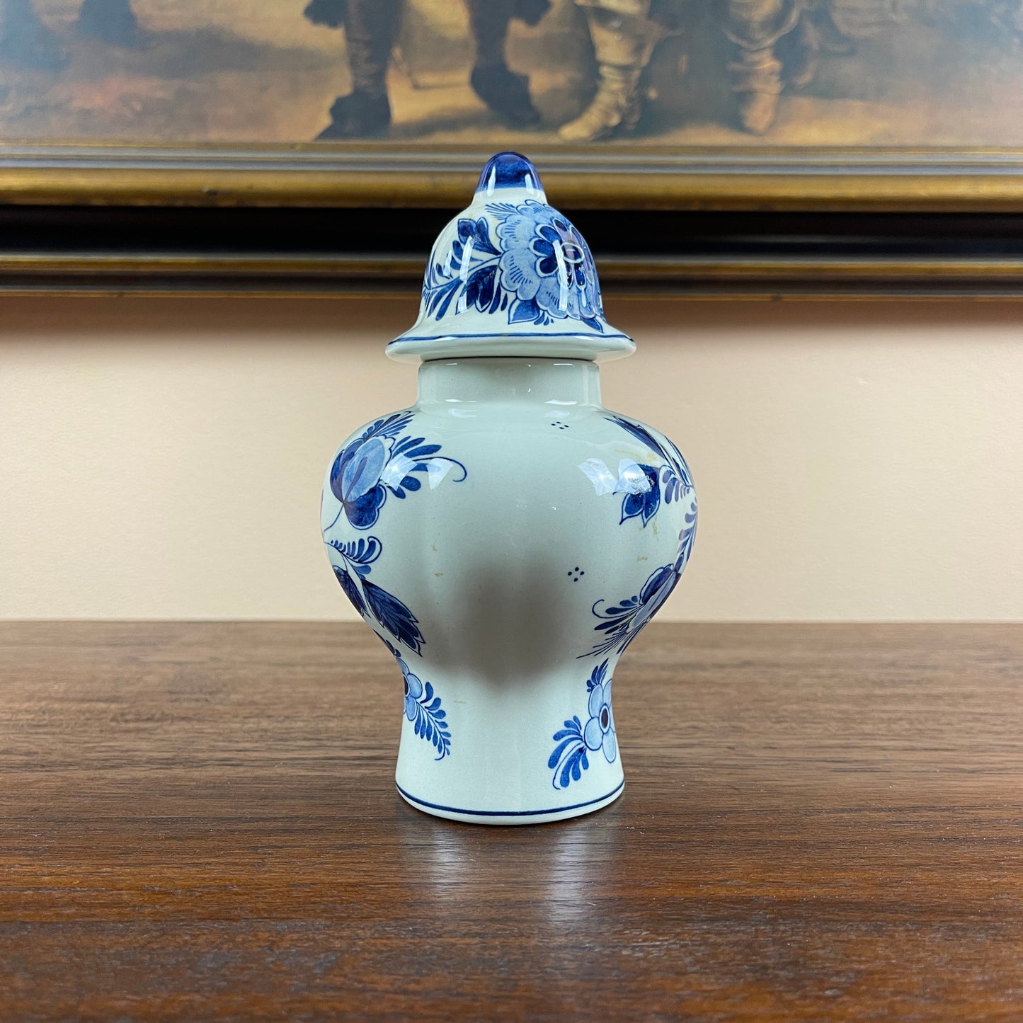 Blue and White Delft Style Ginger Jar – Hand-Painted Floral Lidded Urn