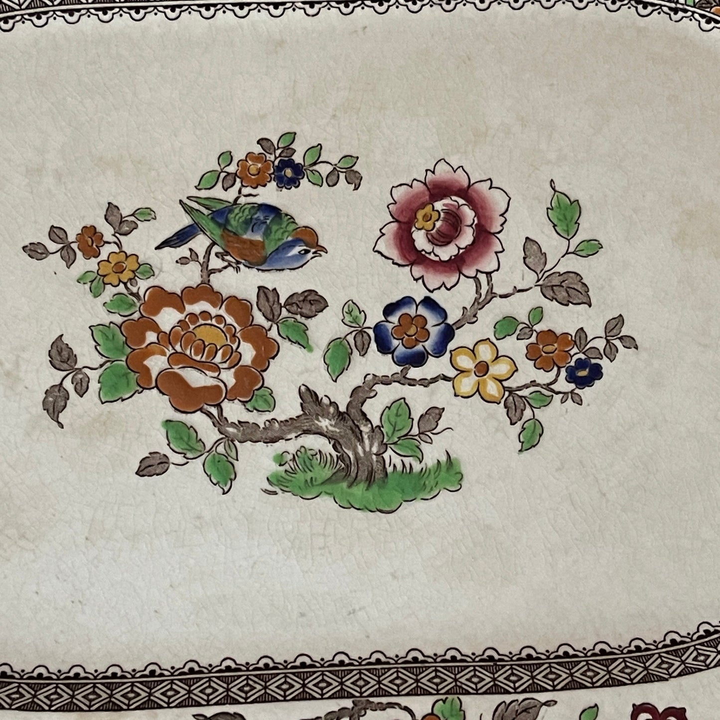 Decorative illustration of birds and flowers on a textured background