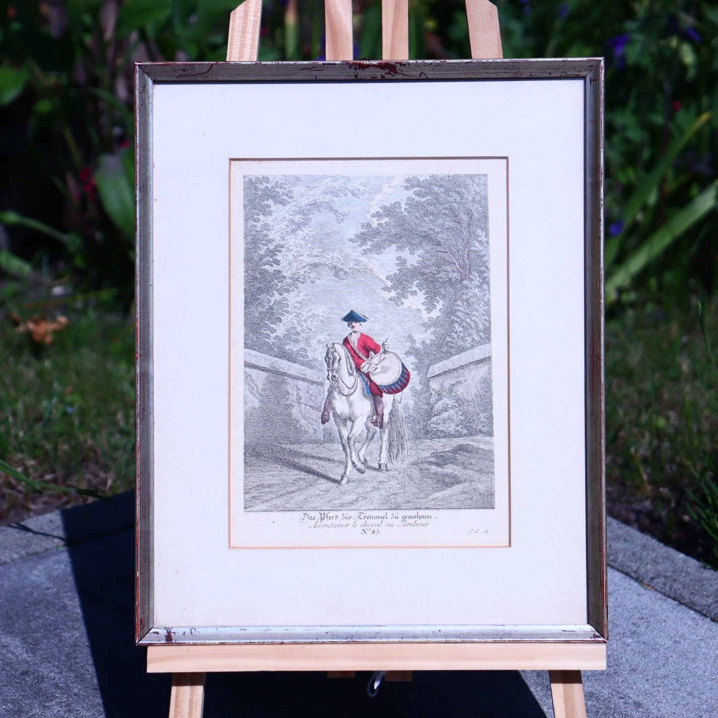 Set of 2 Antique Equestrian Prints – 19th Century Hand-Colored Lithographs After Ridinger, Framed Horse Art