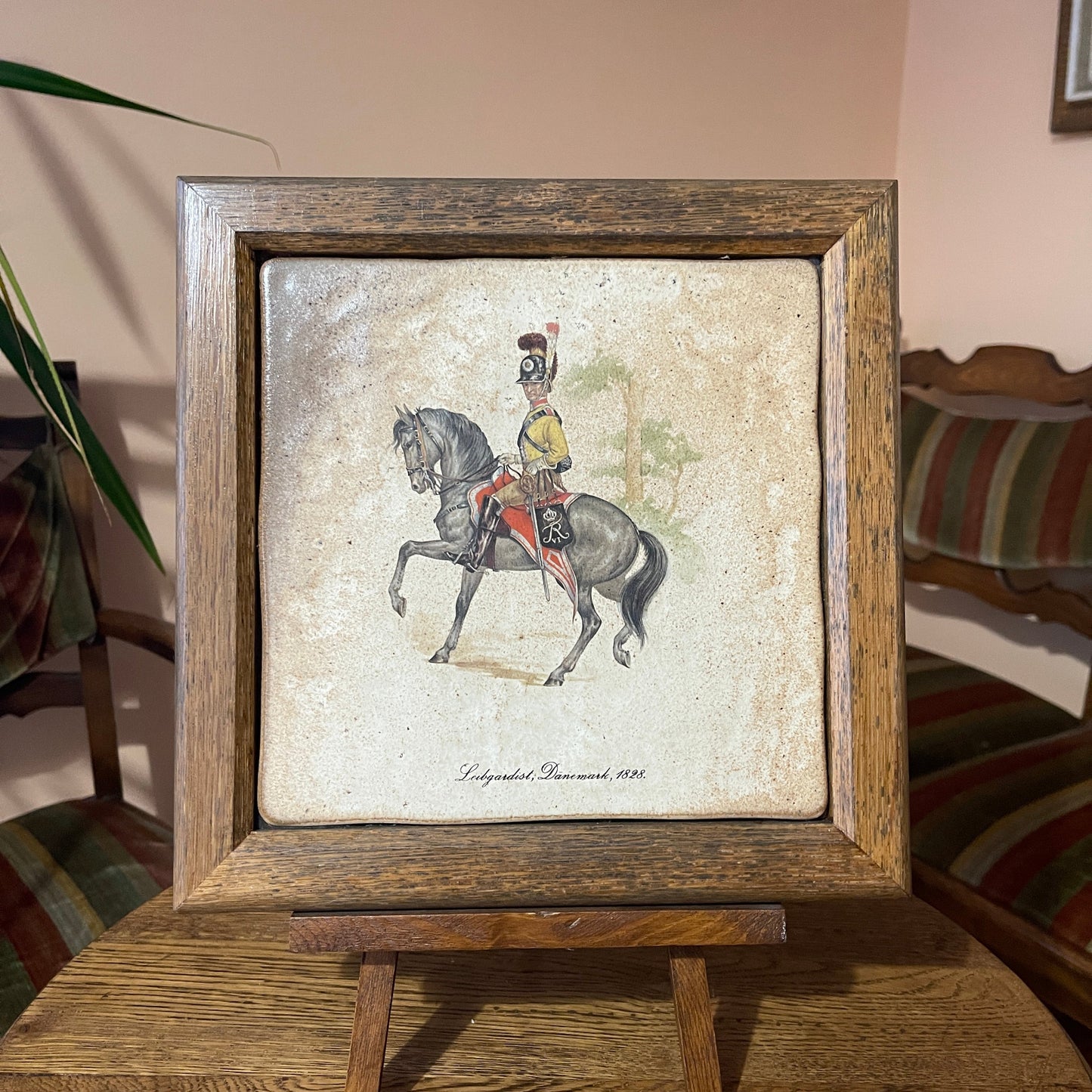 Set of 2 Framed Ceramic Tiles – Historical Cavalry Soldiers: Denmark & France