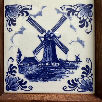 Framed Dutch Ceramic Tile – Windmill Scene
