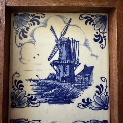 Framed Dutch Ceramic Tile – Windmill Scene