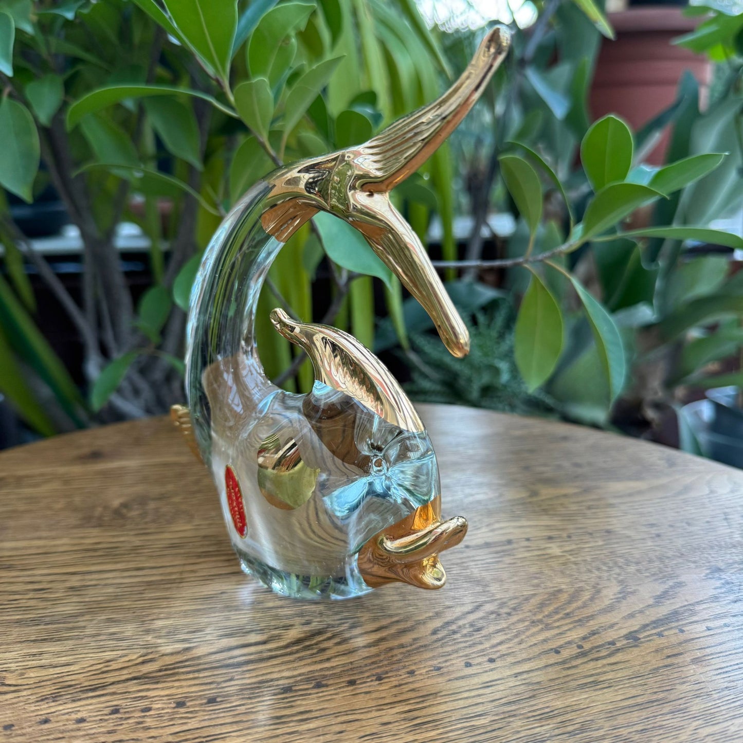 Hand-Blown Murano Glass Fish Figurine – Clear Glass with Gold Accents