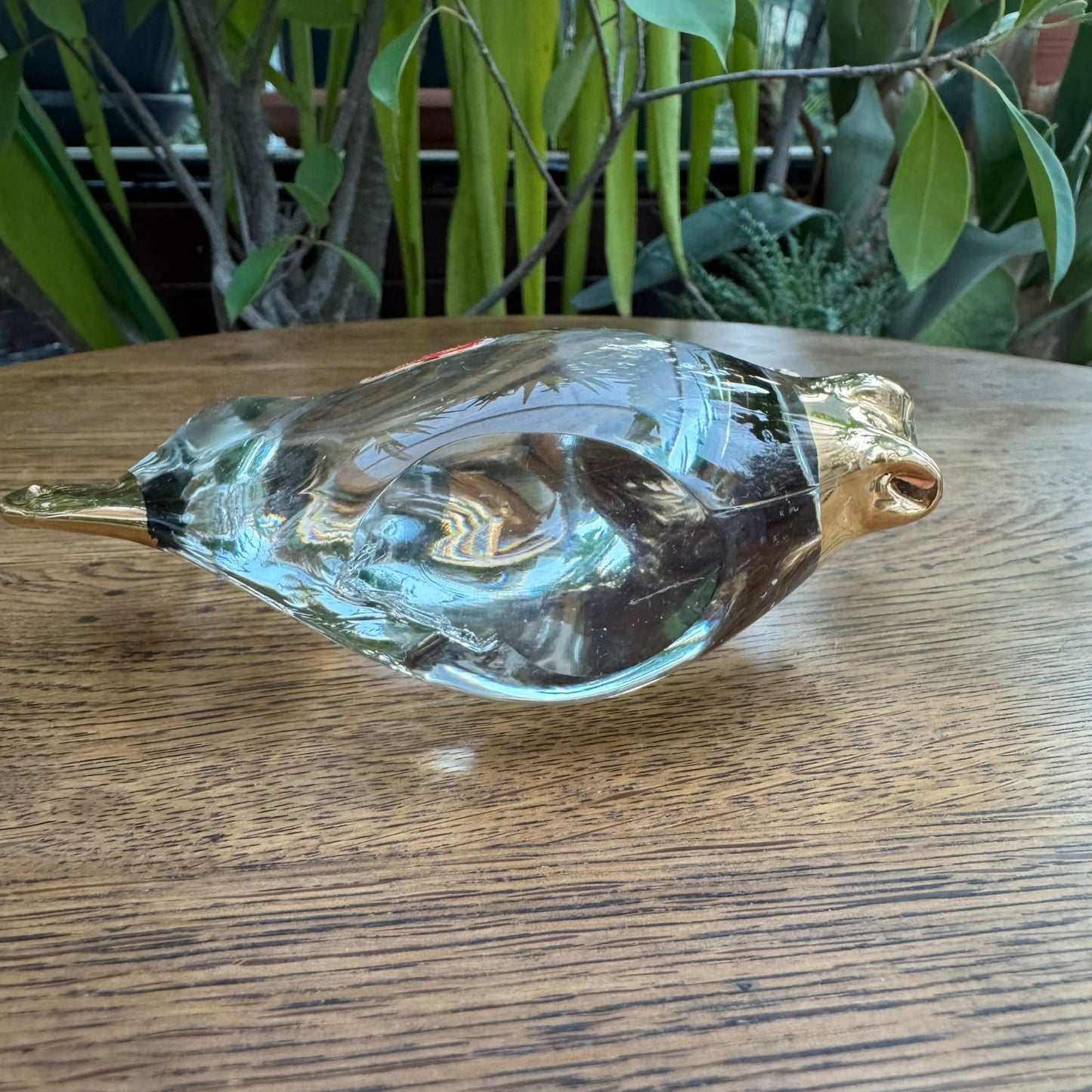 Hand-Blown Murano Glass Fish Figurine – Clear Glass with Gold Accents