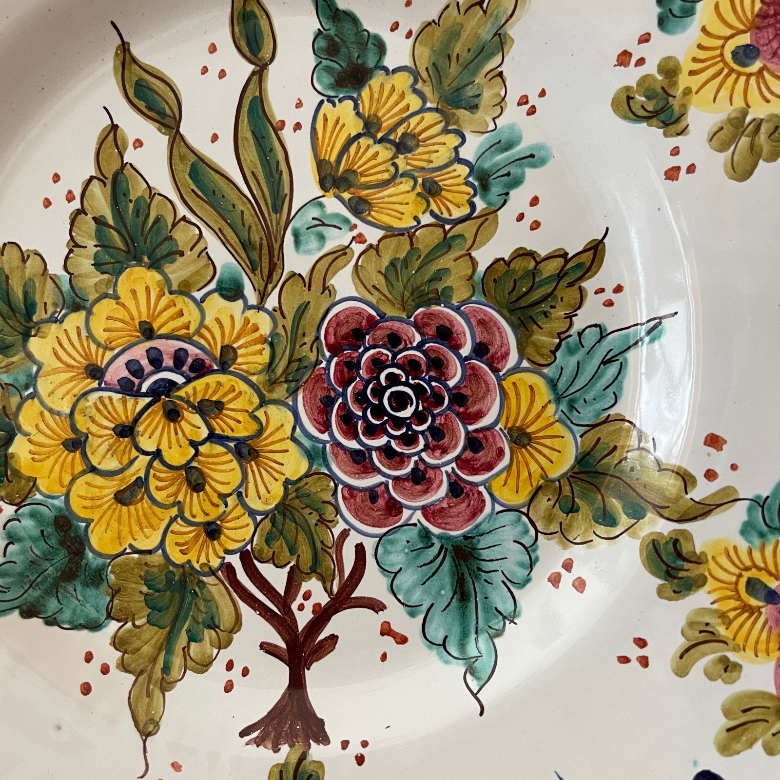 Decorative plate with colorful floral design on a white background