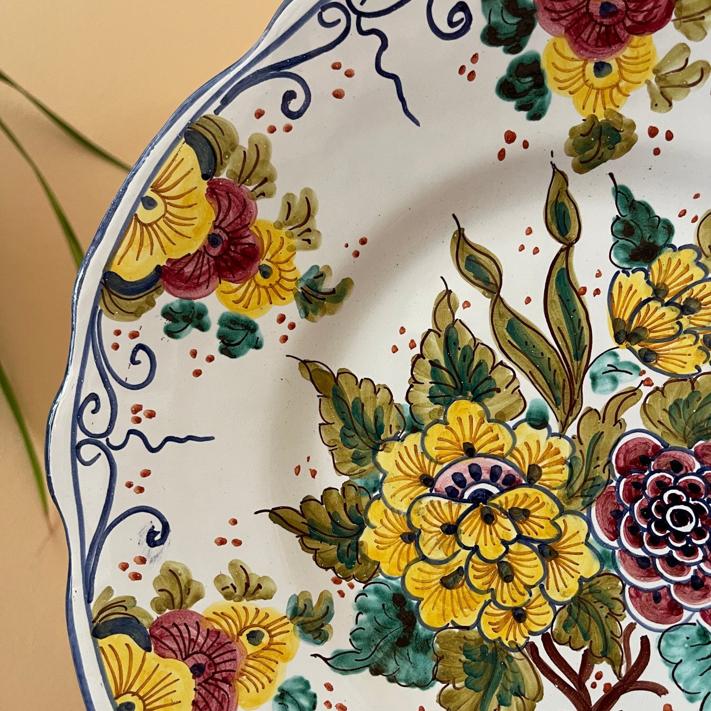 Decorative plate with floral patterns on a beige background