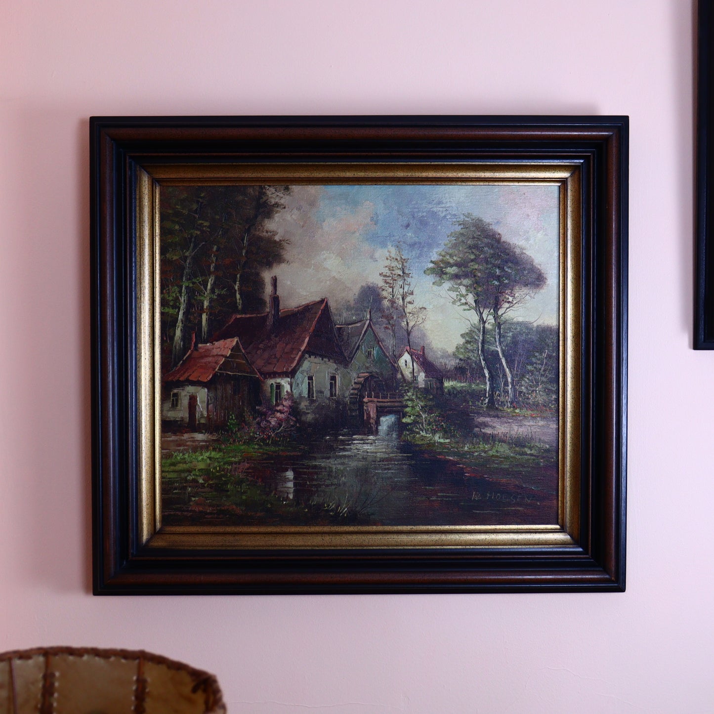 Oil painting of a watermill